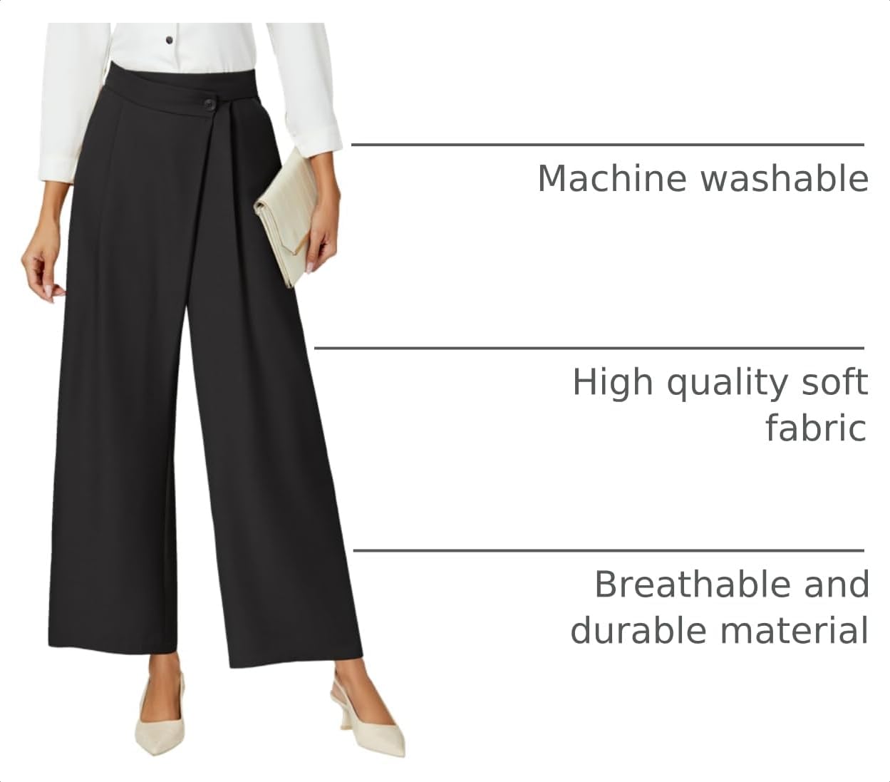 Women Wide Leg Dress Pants High Waisted Work Pant with Pocket Business Casual Outfits
