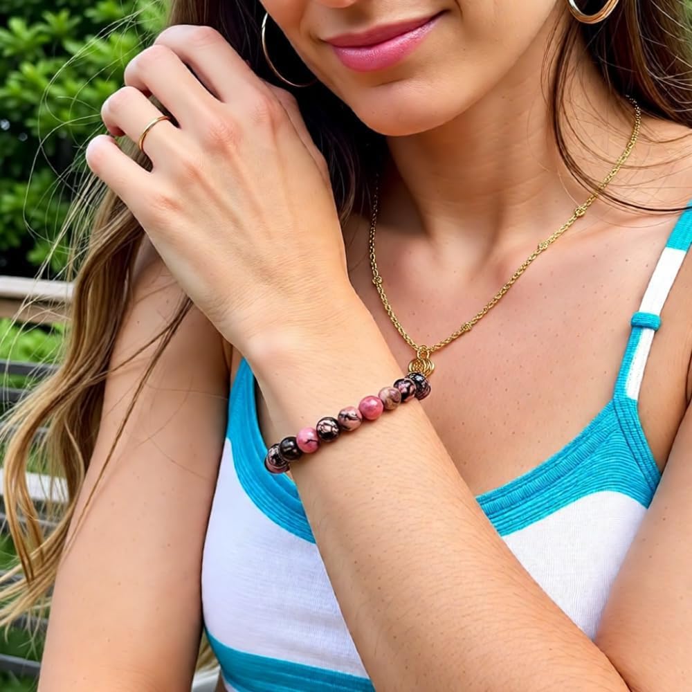 Natural Stone Beaded Bracelets for Women Men - 8MM Semi-Precious Stones Bracelets