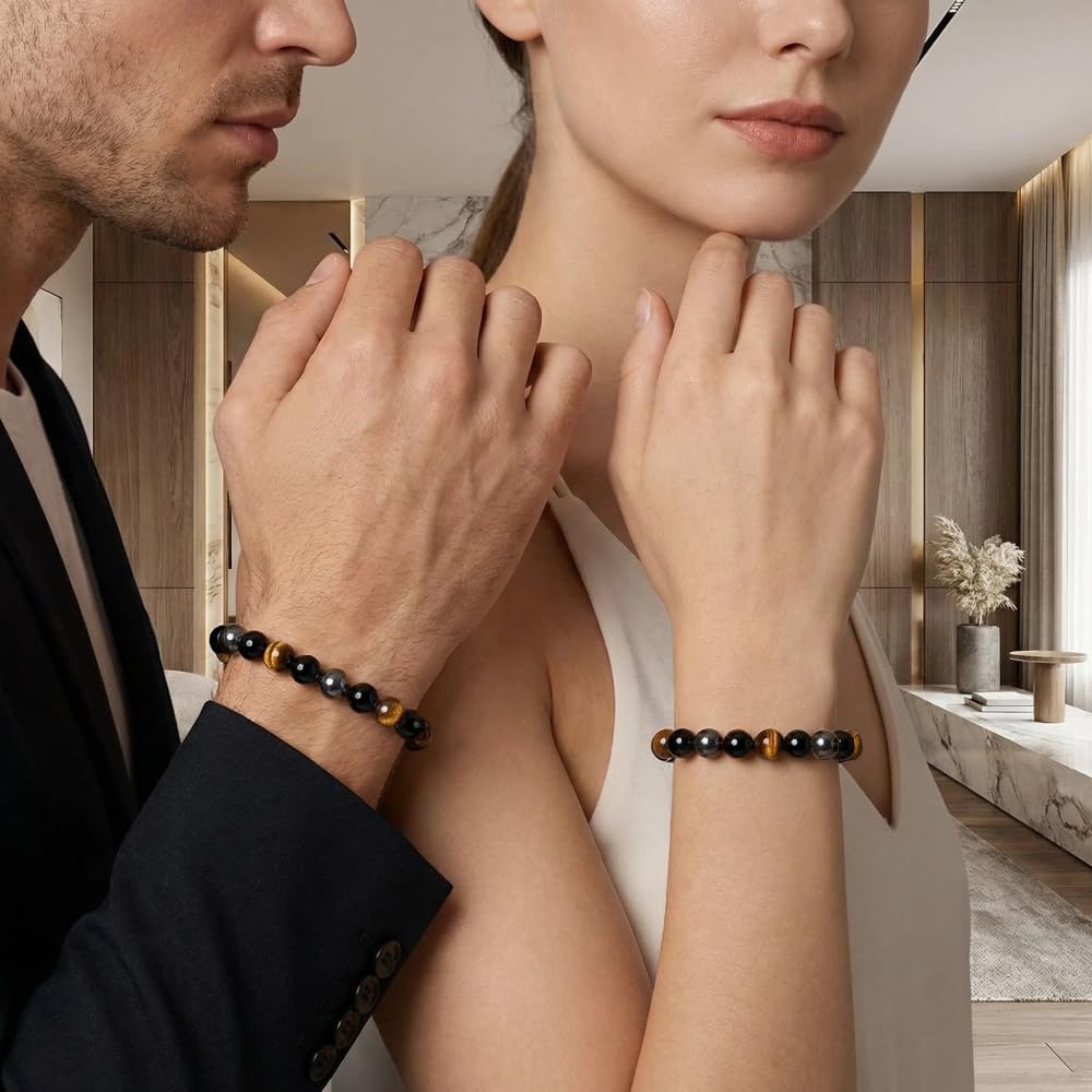 Natural Stone Beaded Bracelets for Women Men - 8MM Semi-Precious Stones Bracelets