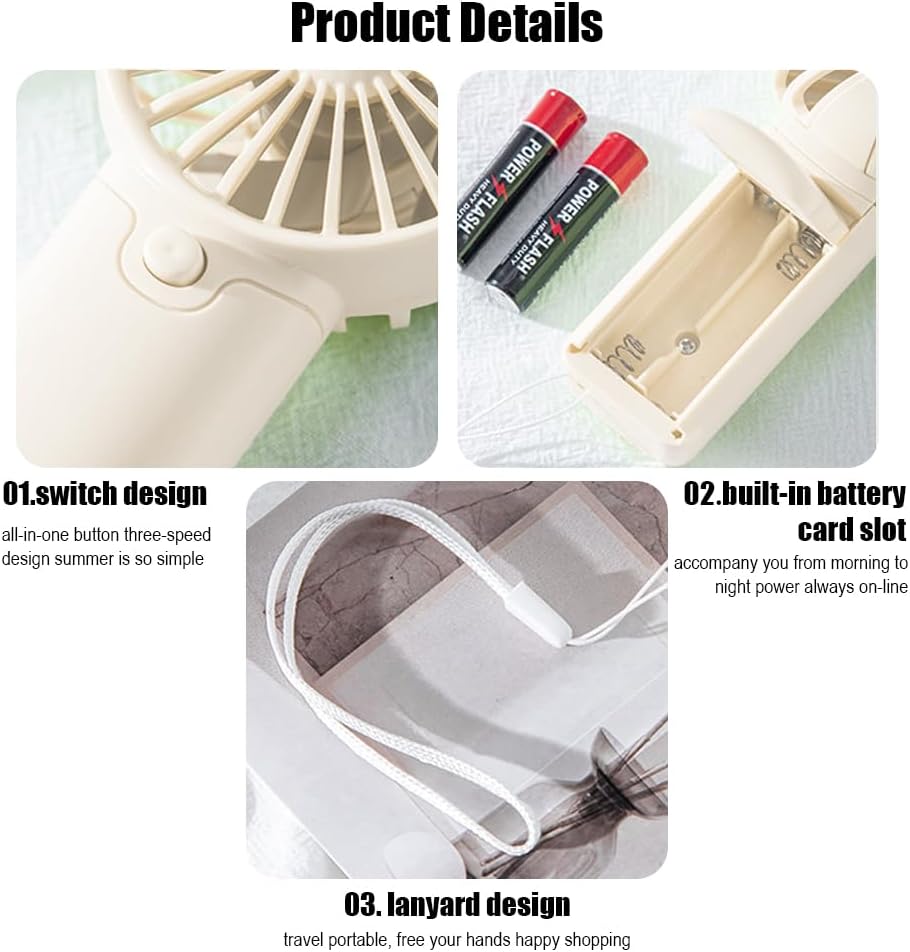 Mini Portable Fan. Personal Desktop Handheld Fan for Outdoor. Travel. Office. Hiking and Camping - (Batteries Not Included)