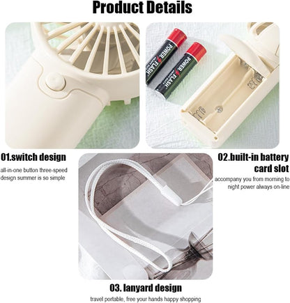 Mini Portable Fan. Personal Desktop Handheld Fan for Outdoor. Travel. Office. Hiking and Camping - (Batteries Not Included)