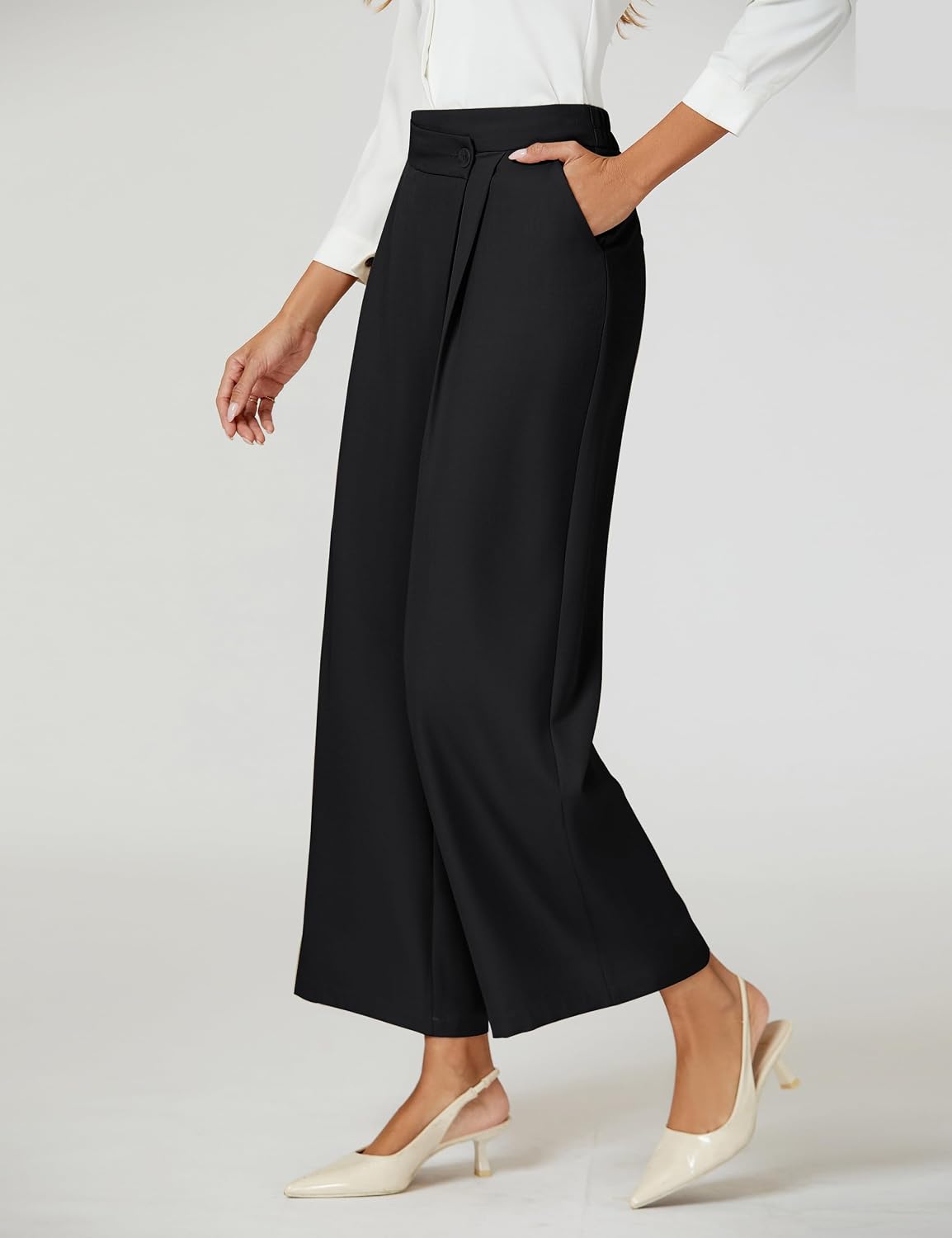 Women Wide Leg Dress Pants High Waisted Work Pant with Pocket Business Casual Outfits