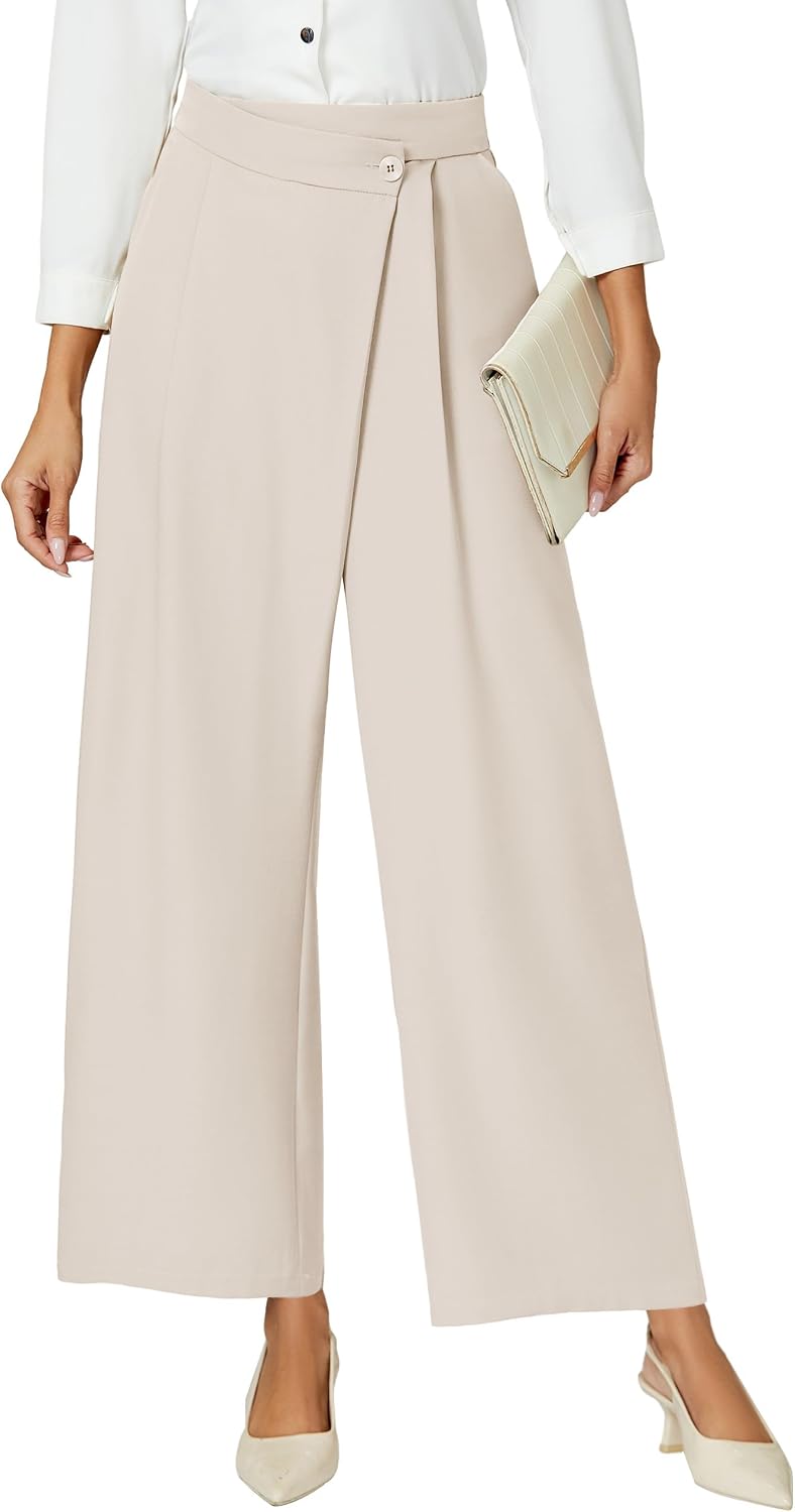 Women Wide Leg Dress Pants High Waisted Work Pant with Pocket Business Casual Outfits