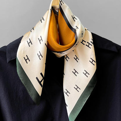 Women Classic Versatile Silky Square Scarf 27.5 in (Orange Horse Green Border)