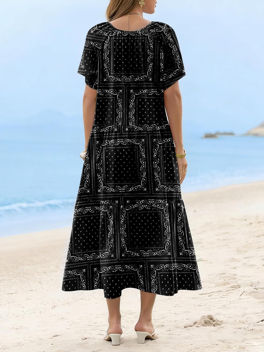 Womens 2026 Summer Maxi Dresses Short Sleeve Boho Beach Shirt Dresses Loose Vacation Outfits Sundresses