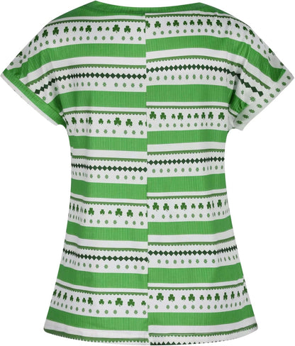 Women's Casual Short Sleeve Shirts Crew Neck Vintage Print Pullover Top Summer Fashion Outfits Clothes