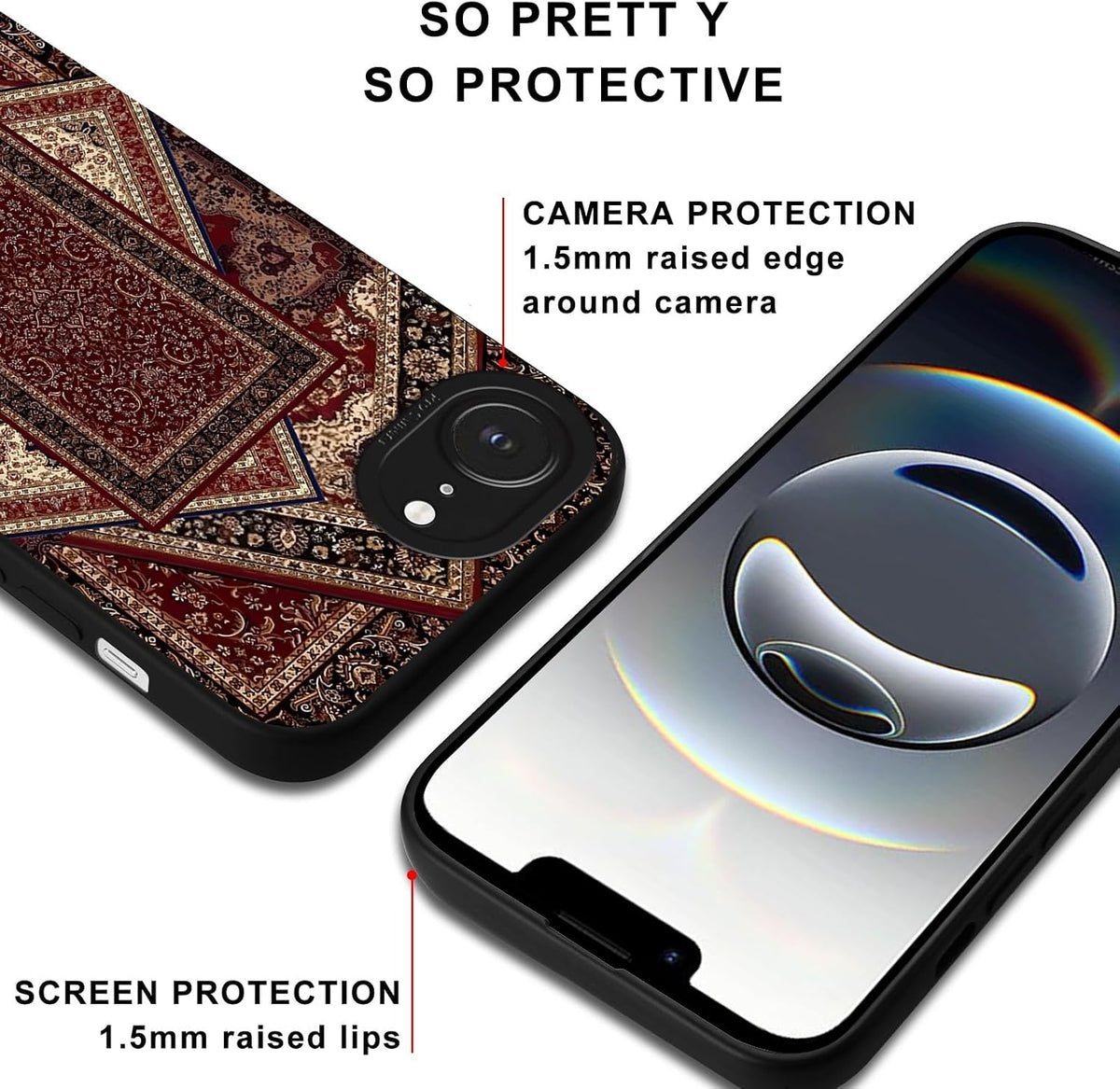 iPhone 16e/iPhone 17e 6.1 Phone Case. Retro Persian Carpet Oriental Rug Aesthetics Print TPU Shockproof Full-Body Protective Case Cover Funda