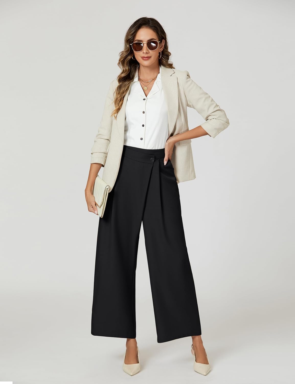 Women Wide Leg Dress Pants High Waisted Work Pant with Pocket Business Casual Outfits