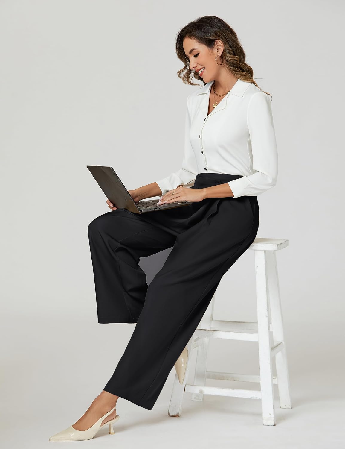Women Wide Leg Dress Pants High Waisted Work Pant with Pocket Business Casual Outfits