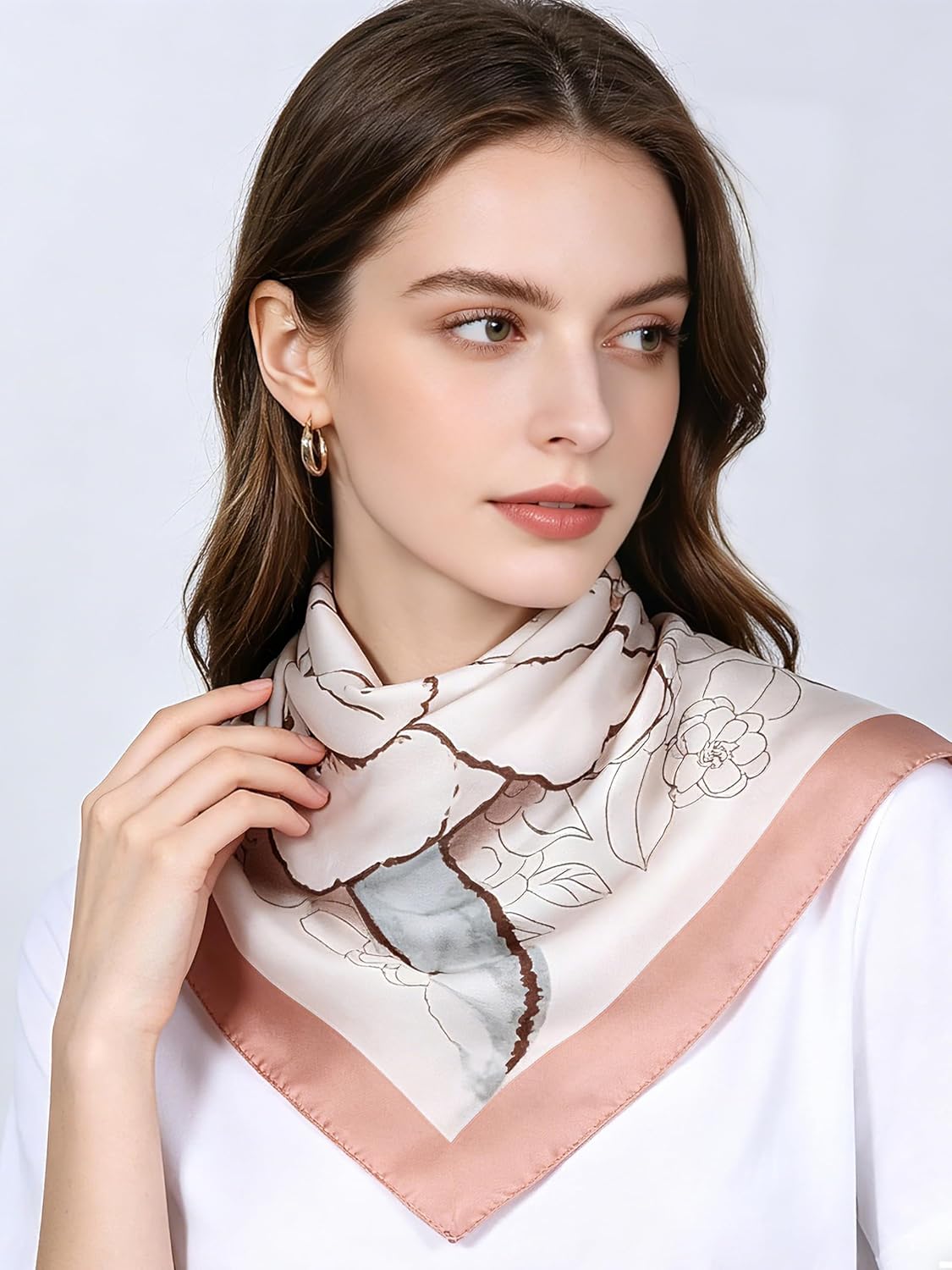Women Classic Versatile Silky Square Scarf 27.5 in (Orange Horse Green Border)